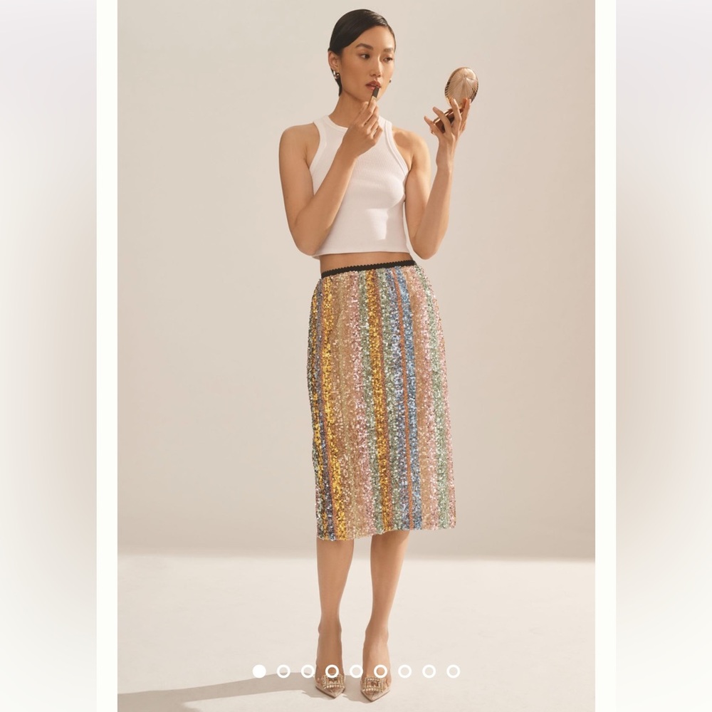 Endless Rose by Anthropologie Striped Sequin Skirt. Rainbow striped. Size S. NWT